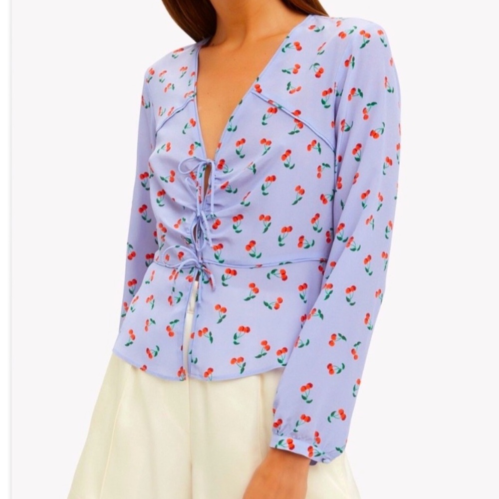 Intermix Kirsten Silk Tie Front Blouse – Cherry Print